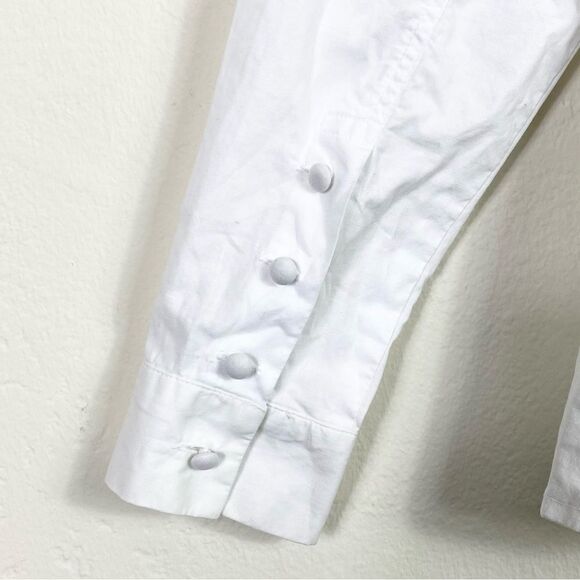 Vintage White Pintucked Floral Embroidered Long Sleeve Button Up Shirt - Picture 7 of 7